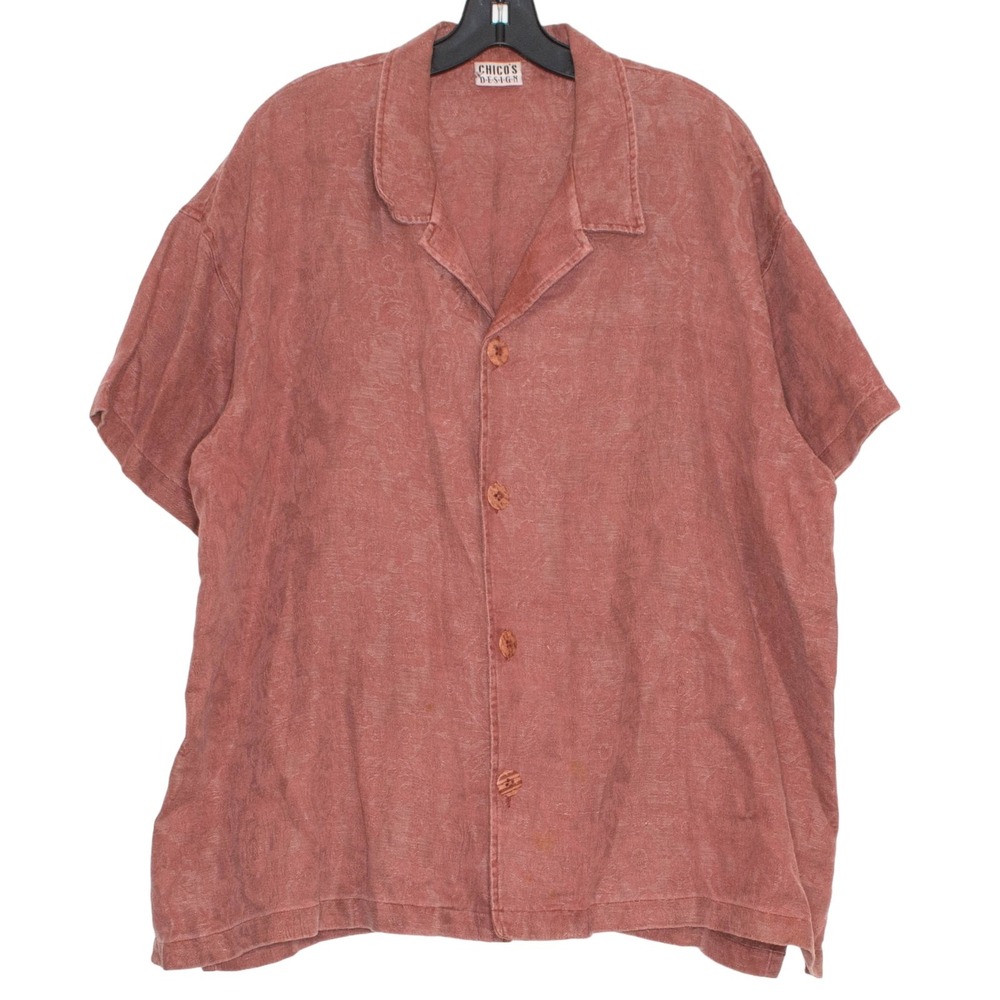 Vintage Chicos Top Floral Linen Oversize Minimalist Boho Cottage Button 3 XL 16